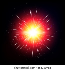 Beautiful fireworks explosion with particles and flash.