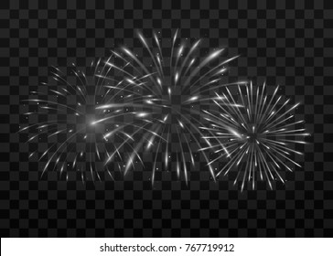  Beautiful fireworks. Isolated on transparent black background. Vector illustration, eps 10.