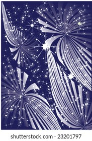 beautiful fireworks on blue sky with star