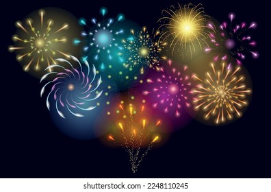 Beautiful fireworks on dark background