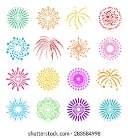 Beautiful Fireworks Set. Vector illustration
