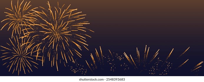 Beautiful fireworks with shining sparks, festive background with copy space. Vector illustration