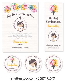 Beautiful First Communion invitation for a girl with floral details