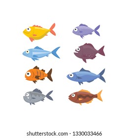 beautiful fish cartoon set icon on a white background