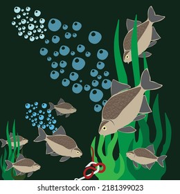 Beautiful Fish. Pattern Fishing. Beautiful summer hobby. Vector poster. EPS.