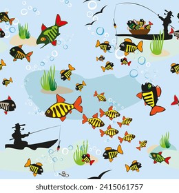 Beautiful Fish. Pattern Fishing. Beautiful summer hobby. Vector poster. EPS.