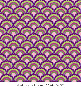 Beautiful fish scales squama background, vector seamless fabric pattern, tiled textile print. Traditional japanese squama scales seamless arc tiles mosaic. Reptile animal skin pattern.
