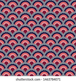 Beautiful fish scales squama background, vector seamless fabric pattern, tiled textile print. Traditional chinese squama scales seamless arc tiles graphics. Iguana skin pattern.