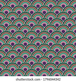 Beautiful fish scales squama background, vector seamless fabric pattern, tiled textile print. Typical japanese squama scales seamless arc tiles motif. Reptile skin pattern.
