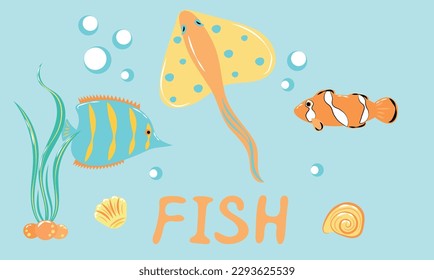 Beautiful fish in the sea with a painted name