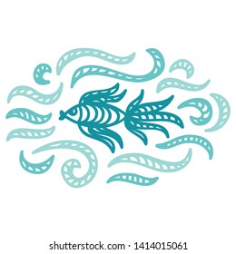Beautiful fish and sea waves. Vector illustration