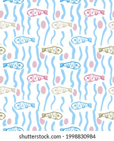 Beautiful fish seamless pattern, design for any purposes. Hand-drawn vector illustration.