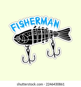 Beautiful fish stickers on colorful background for fishing lovers
