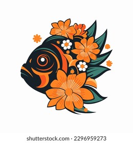 A beautiful fish surrounded by flowers in a logo illustration, perfect for a nature-inspired brand