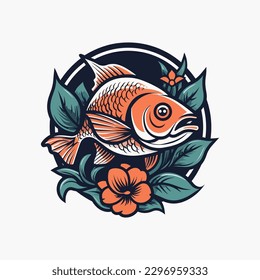 A beautiful fish surrounded by flowers in a logo illustration, perfect for a nature-inspired brand