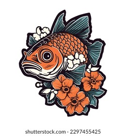A beautiful fish surrounded by flowers in a logo illustration, perfect for a nature-inspired brand
