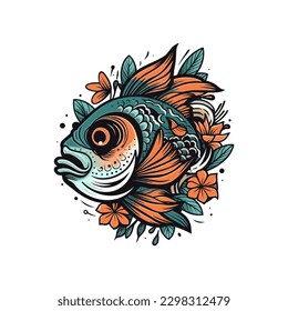 A beautiful fish surrounded by flowers in a logo illustration, perfect for a nature-inspired brand