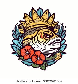 A beautiful fish surrounded by flowers in a logo illustration, perfect for a nature-inspired brand