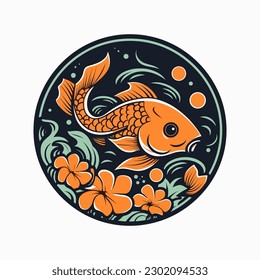 A beautiful fish surrounded by flowers in a logo illustration, perfect for a nature-inspired brand