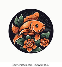 A beautiful fish surrounded by flowers in a logo illustration, perfect for a nature-inspired brand