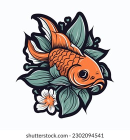 A beautiful fish surrounded by flowers in a logo illustration, perfect for a nature-inspired brand