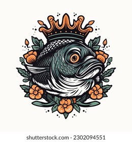 A beautiful fish surrounded by flowers in a logo illustration, perfect for a nature-inspired brand