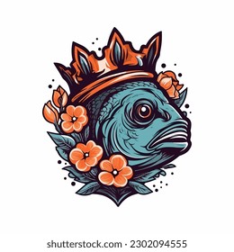A beautiful fish surrounded by flowers in a logo illustration, perfect for a nature-inspired brand