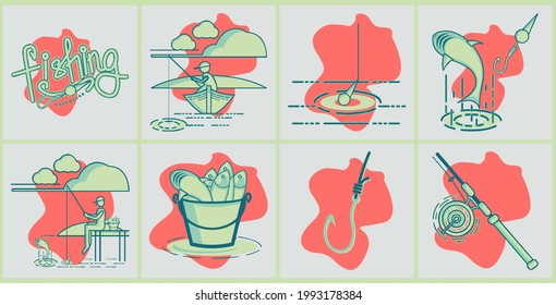 Beautiful fishing icons bundle vector design. You can use it for elements of your design, brochure, banner, illustration, logo and other purposes.