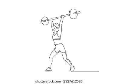 beautiful fit young woman lifting barbell sportsman lifestyle line art