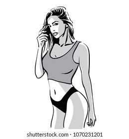 Beautiful fitness girl woman. Vector. Illustration.