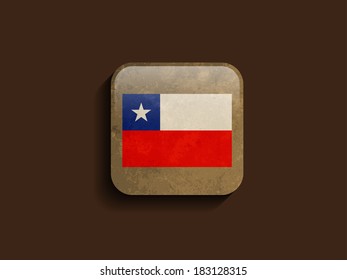 beautiful flag design of chile on brown color square shape icon with grunge texture. vector illustration