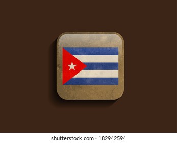 beautiful flag design of Cuba on brown color square shape icon with grunge texture. vector illustration