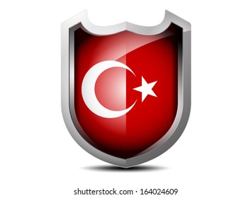 Beautiful flag of Turkey metal shield on a white background