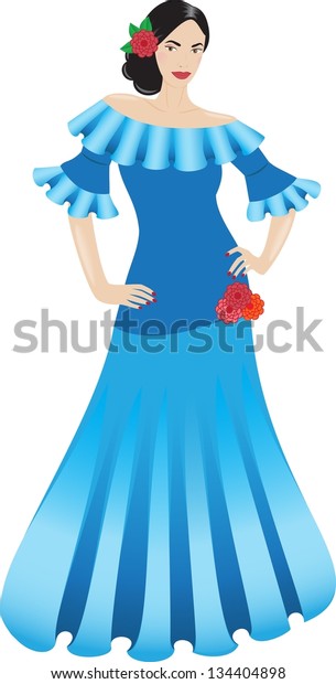 Beautiful Flamenco Dancer Blue Dress Stock Vector (Royalty Free ...