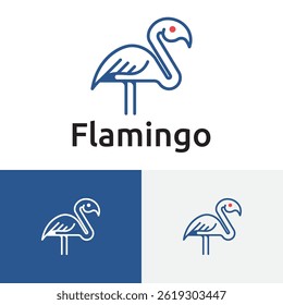Beautiful Flamingo Bird Nature Animal in the Jungle Line Logo Template