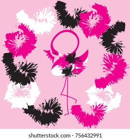Beautiful flamingo with crown and colorful curls vector illustration