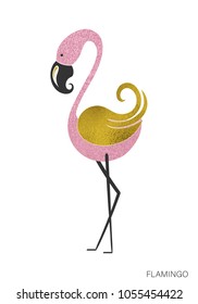 Beautiful flamingo in pink and gold with a foil effect. Vector illustration.
