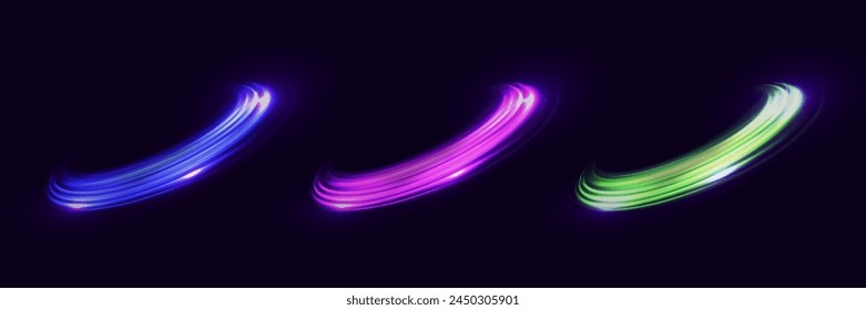 A beautiful flash of glow and special effect, a line of speed. Magic of moving fast laser beams, neon light.