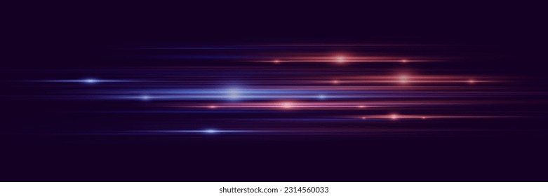 Schöner Lichtblitz und Funken. Spezieller Effekt, Geschwindigkeitslinie. Zauberhafte, sich schnell bewegende Laserstrahlen, horizontale Lichtstrahlen.