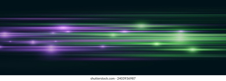 Beautiful flash of light and spark. Special effect, speed line. Magic moving fast laser beams, horizontal light beams.