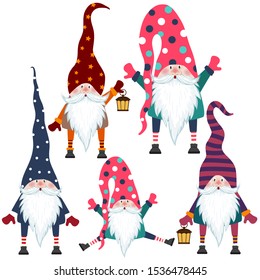 Beautiful flat design gnomes collection. Isolated items. Vector