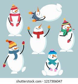 Beautiful flat design snowman collection. Isolated items. Vector