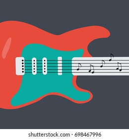 beautiful flat design style electronic or electric Guitar isolated. rock or jazz music. concept & creative music background. Musical notes vector cartoon with lines & rows modern & clean