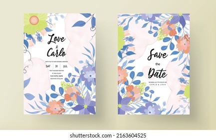 beautiful flat floral wedding invitation card design