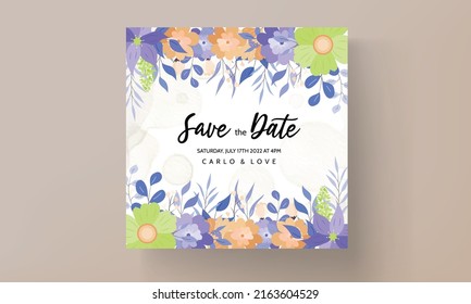 beautiful flat floral wedding invitation card design