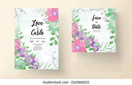 beautiful flat floral wedding invitation card design