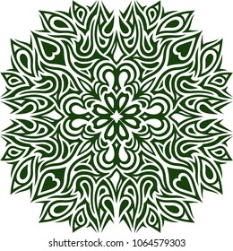 Beautiful flat green floral pattern with clover in the center on white background