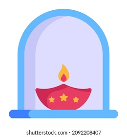 A beautiful flat icon of clay lamp, diwali decoration 