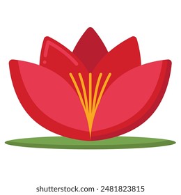 Beautiful Flat Icon Illustration of a Blooming Water Lily Flower in Full Bloom