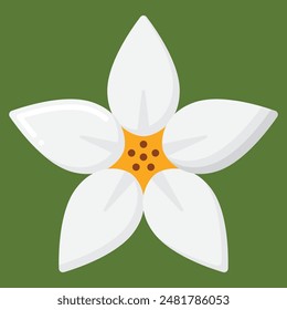 Beautiful Flat Icon of Jasmine Flower with Delicate Petals and Leaves in Elegant Design